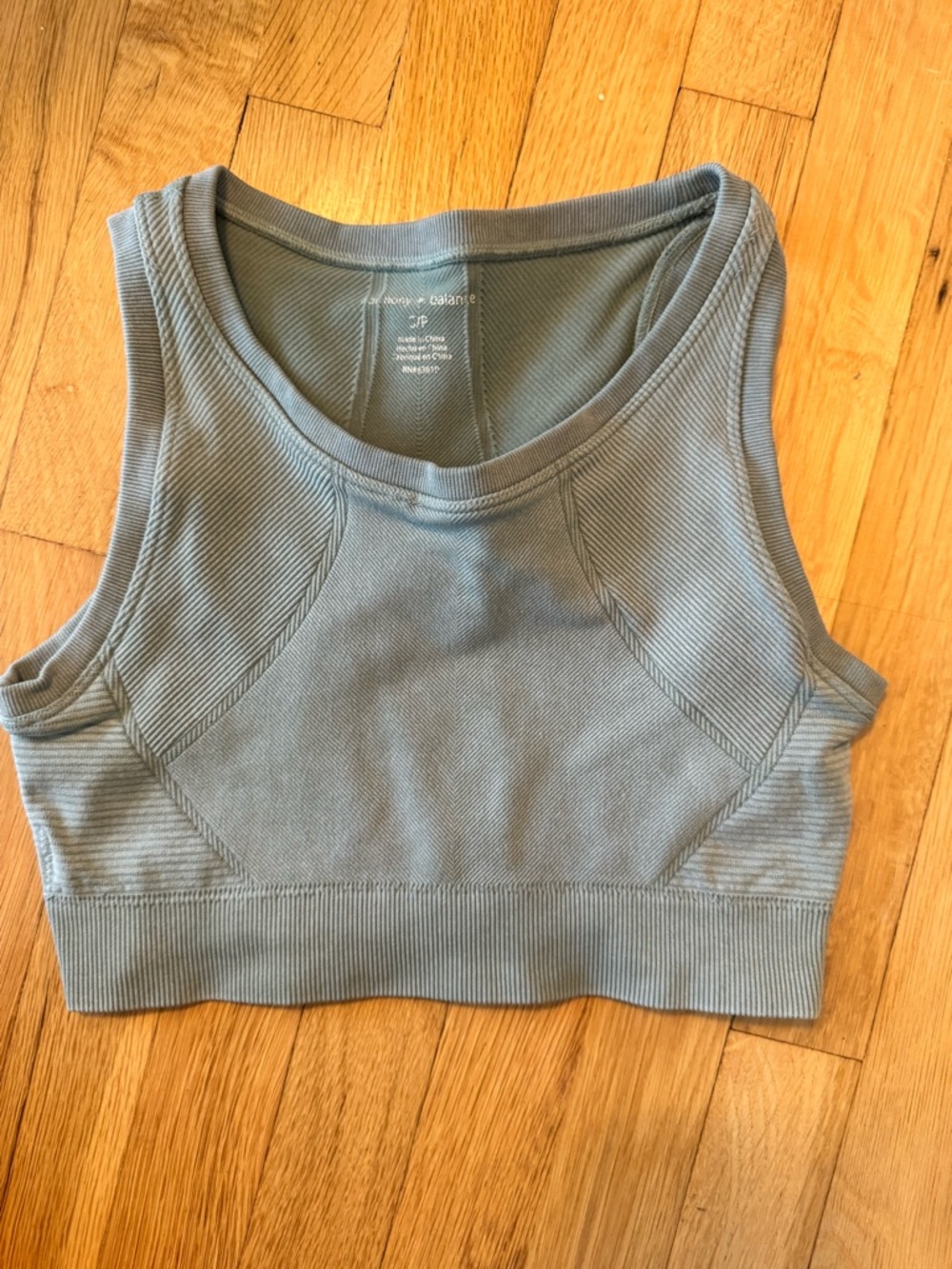 Seamless Ribbed Crop Sports Bra - Steel Blue